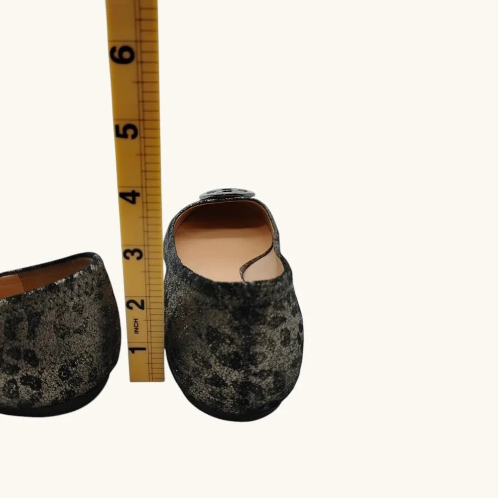 Tory Burch Ballet Flats‎ Luisa Anthracite Print Metallic Logo Women's Size 8M